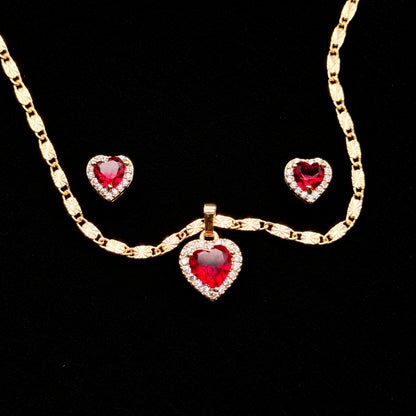 Set Premium Corazón De Amor De Cadena y Aritos