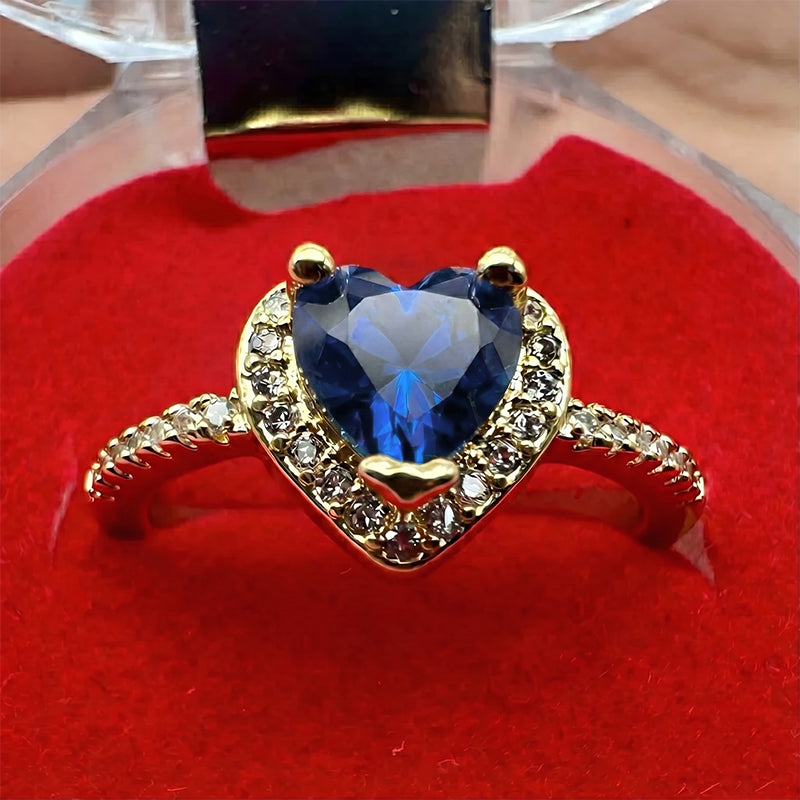 Anillo De Corazón Azul Zirconias Ajustable