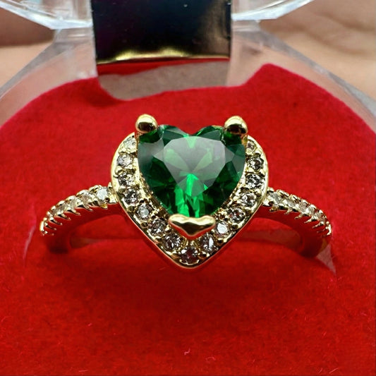 Anillo De Corazón Verde Zirconias Ajustable