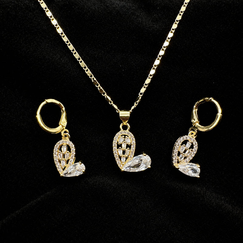 Set Premium Corazón De Amor Cadena y Aritos