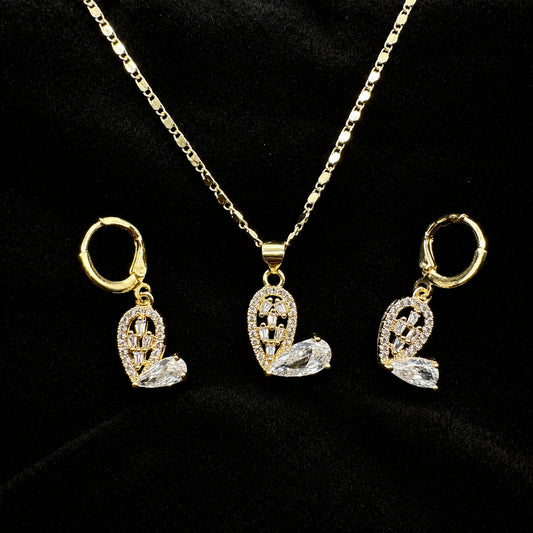 Set Premium Corazón De Amor Cadena y Aritos