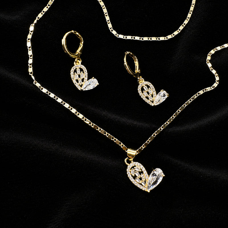Set Premium Corazón De Amor Cadena y Aritos