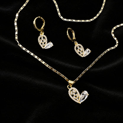 Set Premium Corazón De Amor Cadena y Aritos