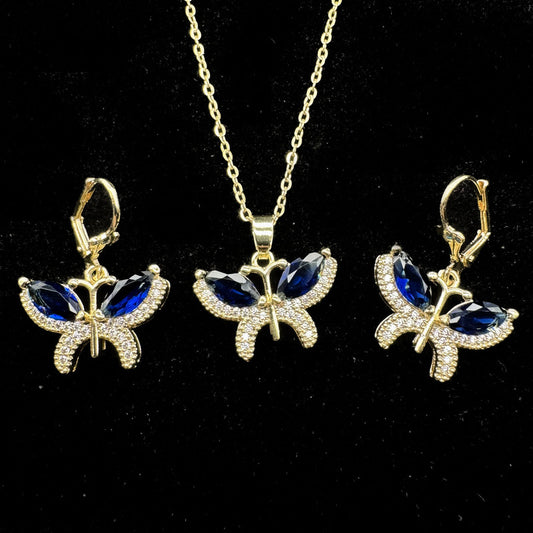 Set Premium De Mariposas Azules | Collar y Aritos