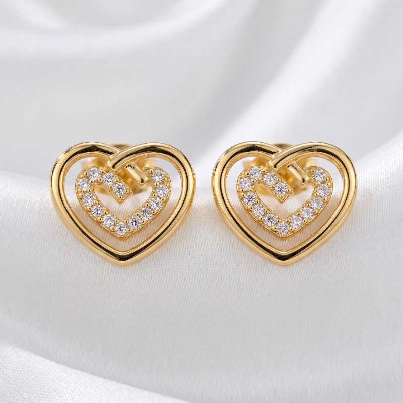 Aritos De Corazón Chapados En Oro De 14K