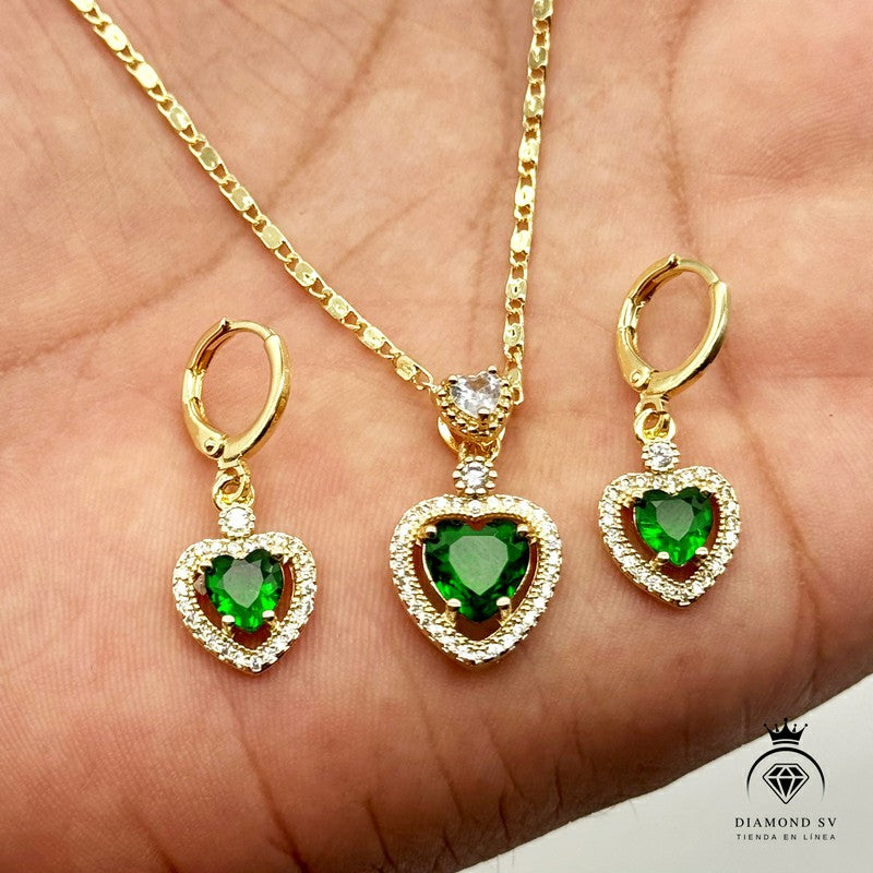 Set Premium Corazón Del Bosque De Cadena y Aritos